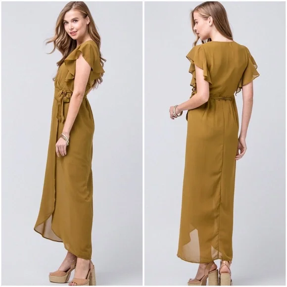 Flutter sleeve wrap midi dress